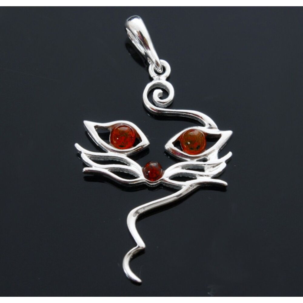 Sterling Silver Cat's Eyes Amber Pendant